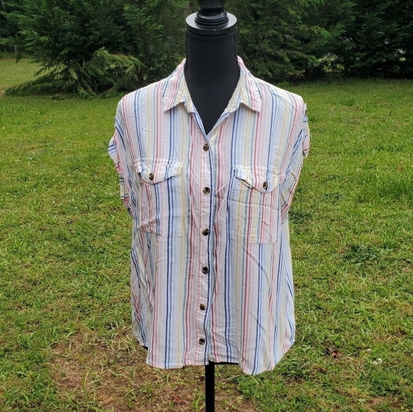 Striped Colorful Buttonndown EUC Medium - Picture 2 of 4